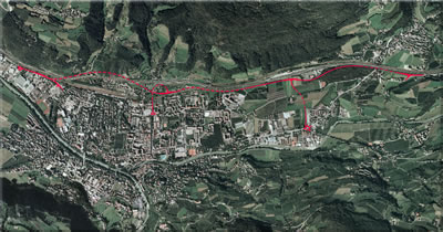 Il tracciato della circonvallazione di Bressanone e della circonvallazione di Varna