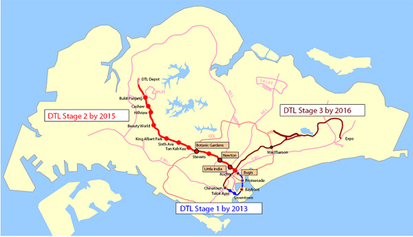 Singapore - Aggiudicati tutti i contratti di costruzione della DTL2 